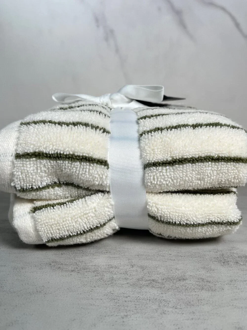 Brooks Brothers Green Striped Ivory Hand Towels Set of 2
